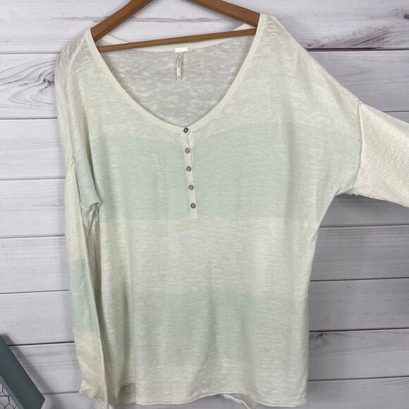 Free‎ People Beach Boho Beach Color Block Linen Blend Stripe Knit Top Women's XS - Picture 1 of 8